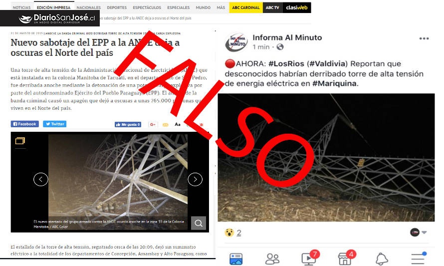 Carabineros confirmó que noticia sobre supuesta torre derribada en Mariquina es "completamente falsa"